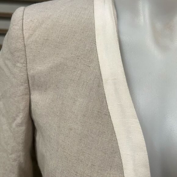 Harve Bernard open front blazer career linen blend beige with cream size 4 - Picture 5 of 8